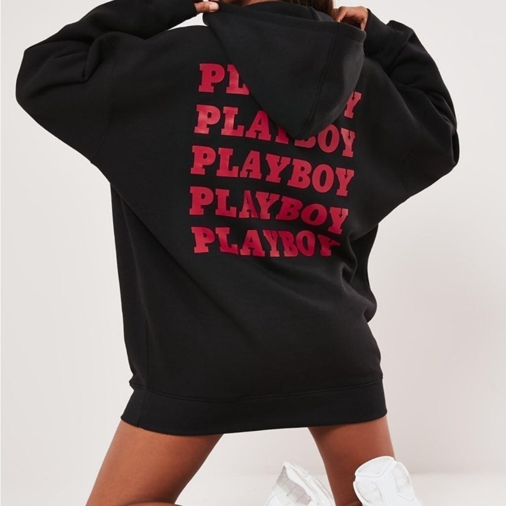 Playboy X Missguided Slogan Oversized Hoodie Dress